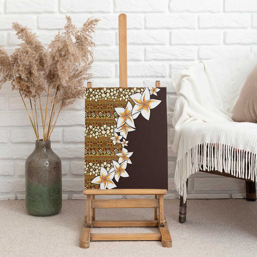 Vintage Hibiscus Turtle Pattern Canvas Wall Art with Plumeria Half Style