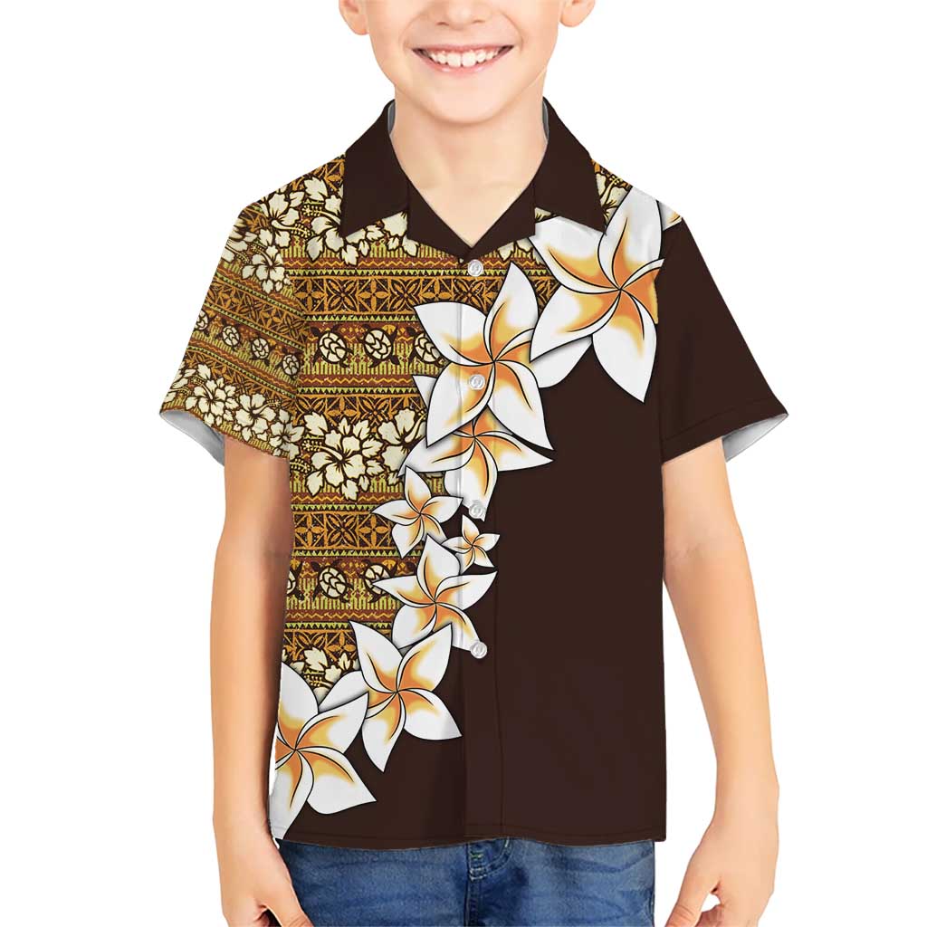Vintage Hibiscus Turtle Pattern Kid Hawaiian Shirt with Plumeria Half Style