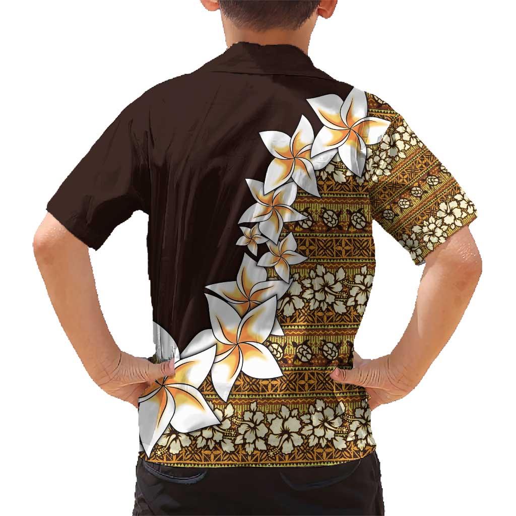 Vintage Hibiscus Turtle Pattern Kid Hawaiian Shirt with Plumeria Half Style