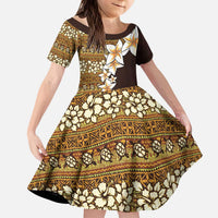 Vintage Hibiscus Turtle Pattern Kid Short Sleeve Dress with Plumeria Half Style