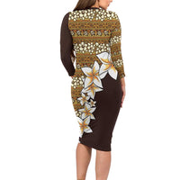 Vintage Hibiscus Turtle Pattern Long Sleeve Bodycon Dress with Plumeria Half Style