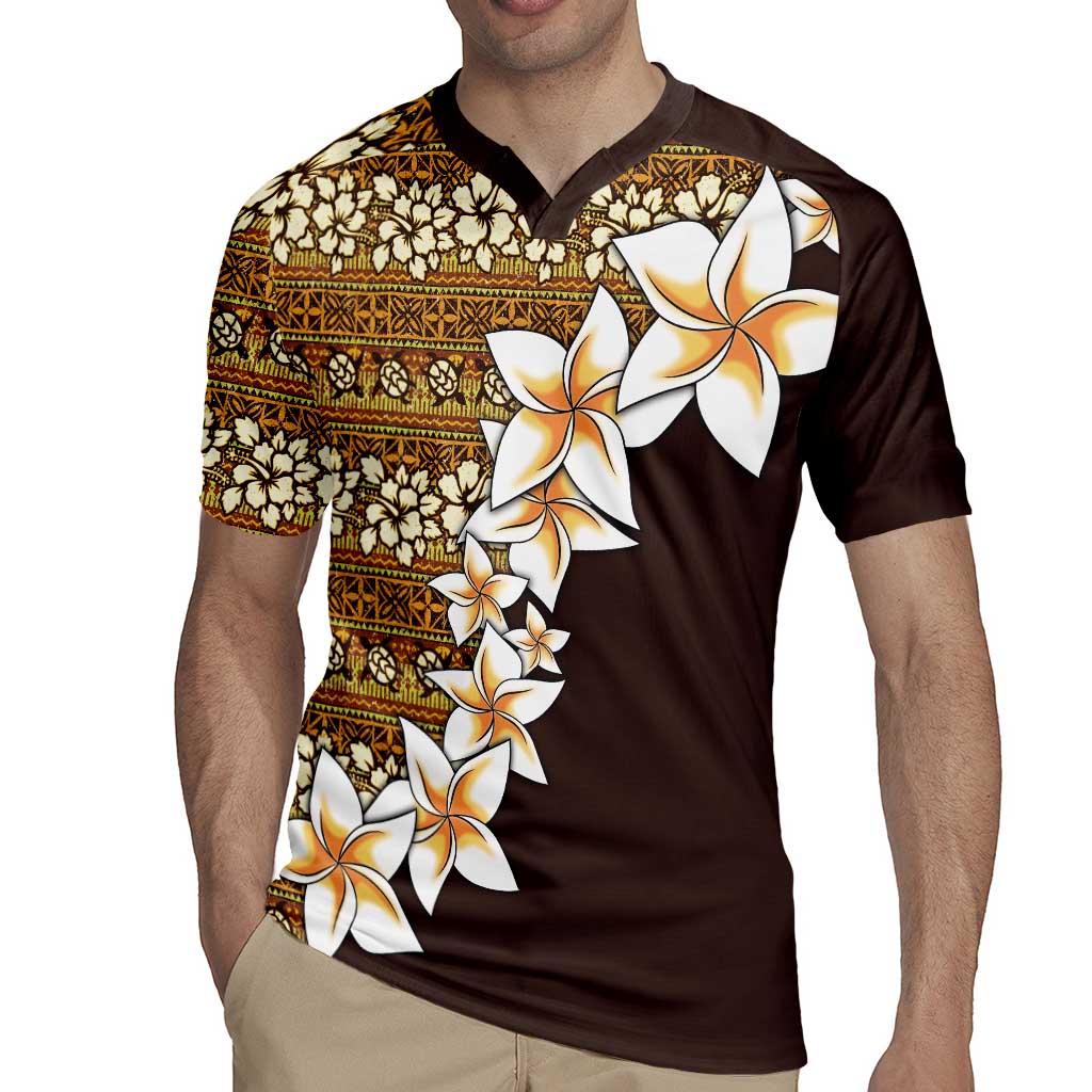 Vintage Hibiscus Turtle Pattern Rugby Jersey with Plumeria Half Style