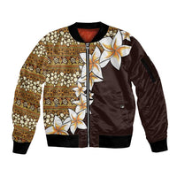 Vintage Hibiscus Turtle Pattern Sleeve Zip Bomber Jacket with Plumeria Half Style