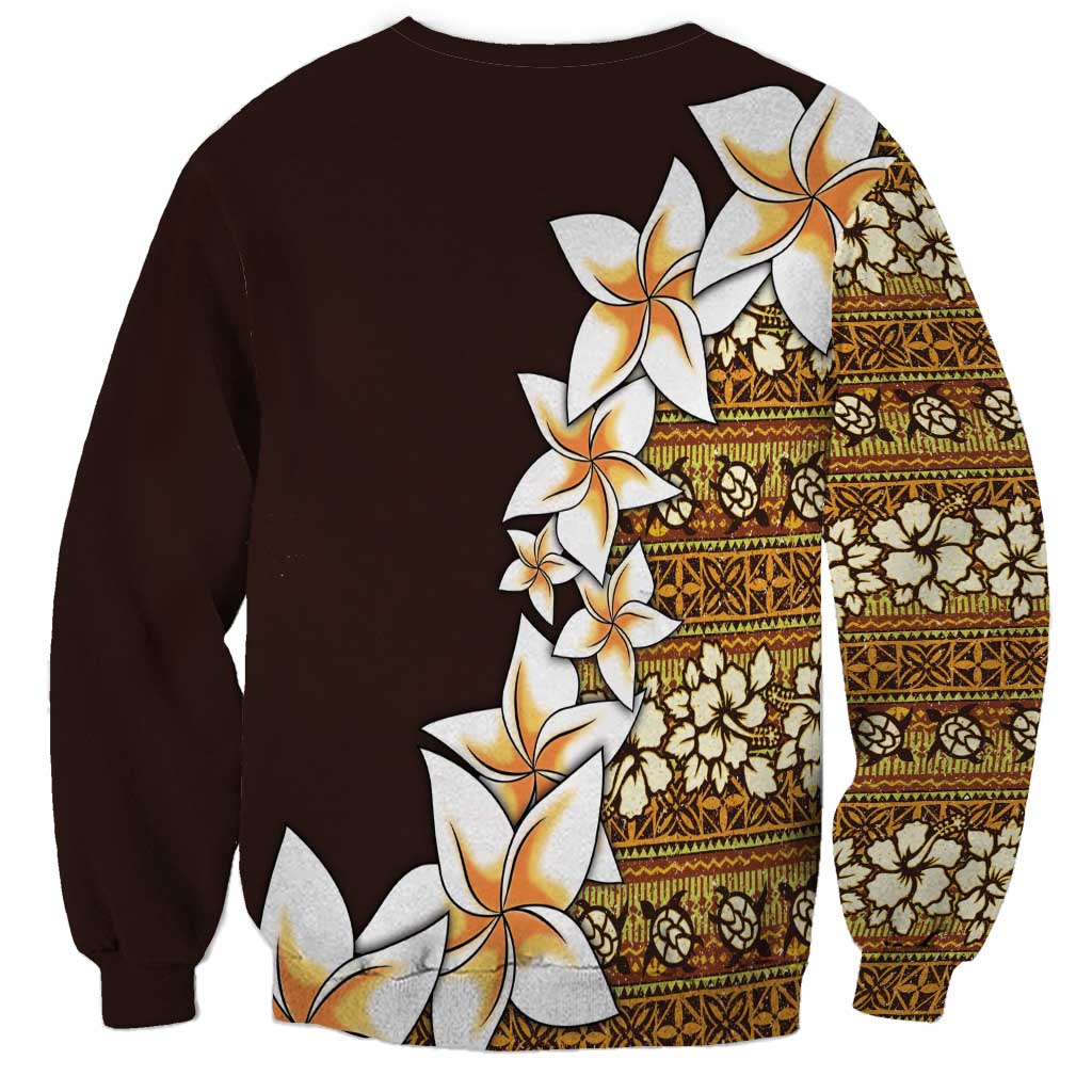 Vintage Hibiscus Turtle Pattern Sweatshirt with Plumeria Half Style
