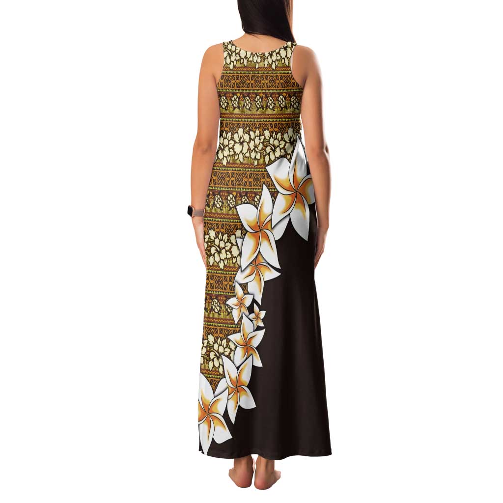 Vintage Hibiscus Turtle Pattern Tank Maxi Dress with Plumeria Half Style