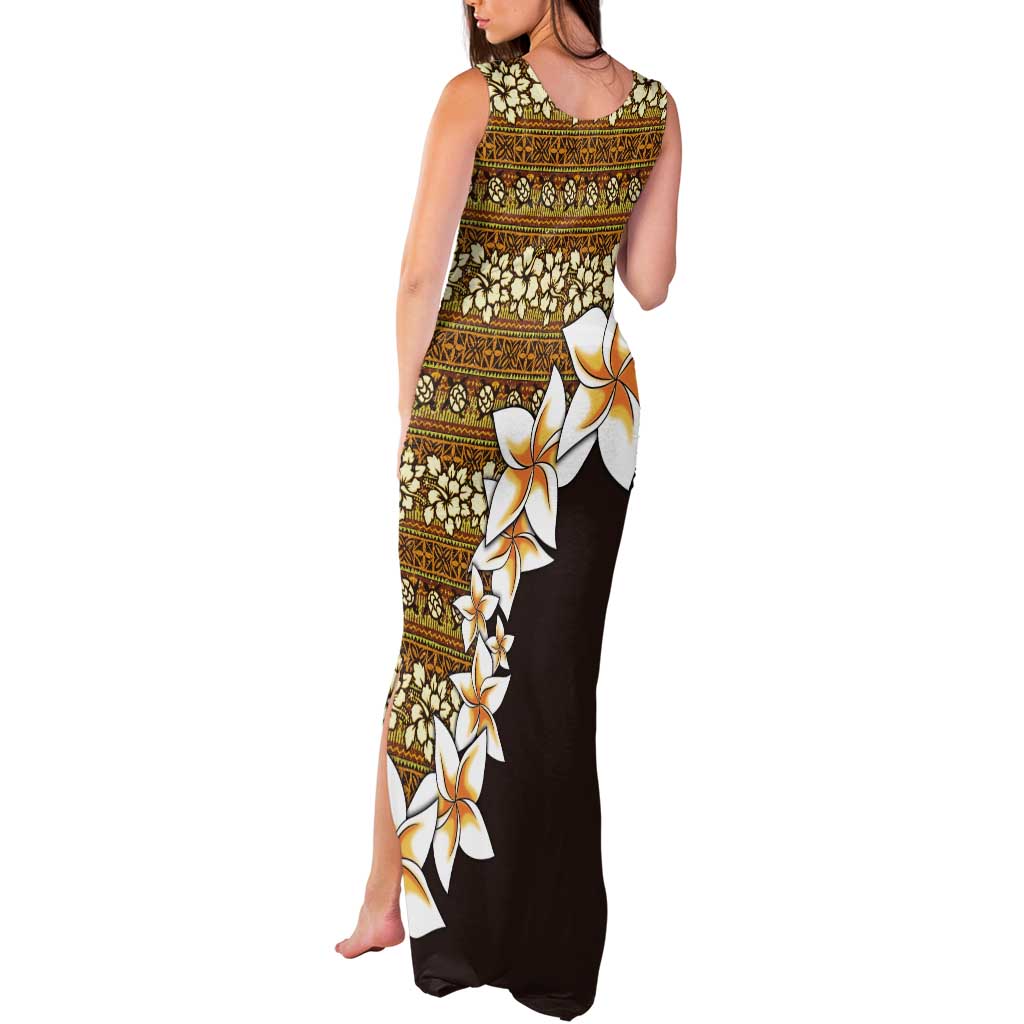 Vintage Hibiscus Turtle Pattern Tank Maxi Dress with Plumeria Half Style