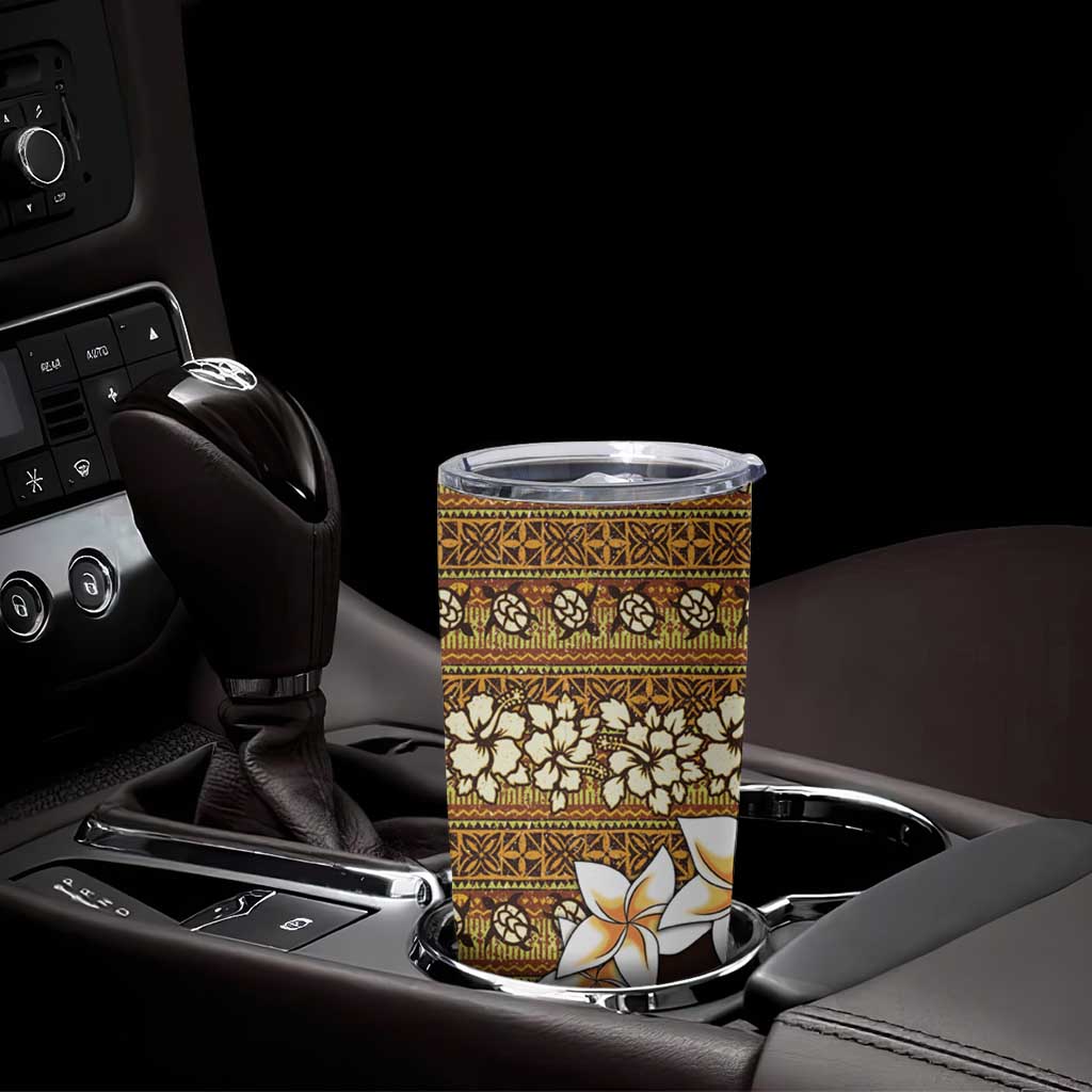 Vintage Hibiscus Turtle Pattern Tumbler Cup with Plumeria Half Style