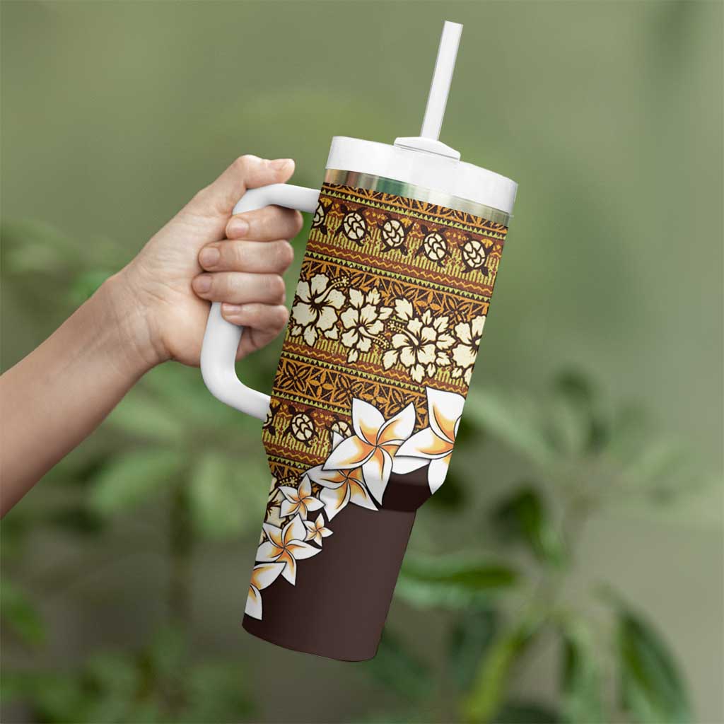 Vintage Hibiscus Turtle Pattern Tumbler With Handle with Plumeria Half Style
