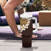 Vintage Hibiscus Turtle Pattern Tumbler With Handle with Plumeria Half Style