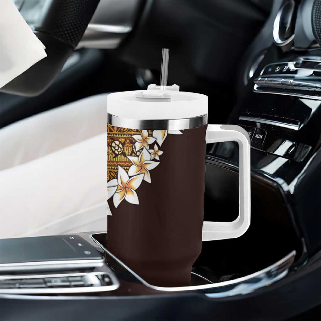 Vintage Hibiscus Turtle Pattern Tumbler With Handle with Plumeria Half Style