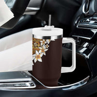 Vintage Hibiscus Turtle Pattern Tumbler With Handle with Plumeria Half Style