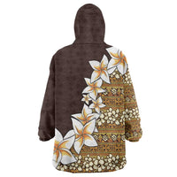 Vintage Hibiscus Turtle Pattern Wearable Blanket Hoodie with Plumeria Half Style
