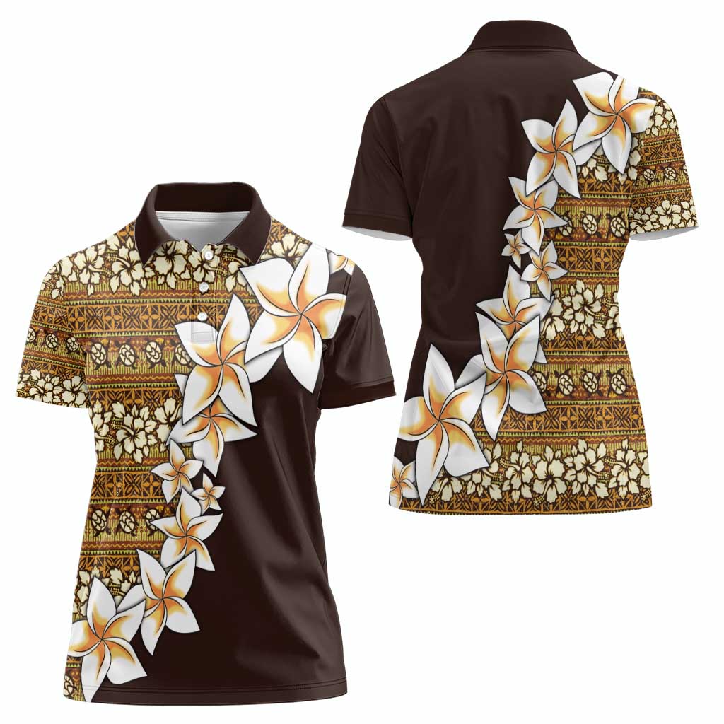 Vintage Hibiscus Turtle Pattern Women Polo Shirt with Plumeria Half Style