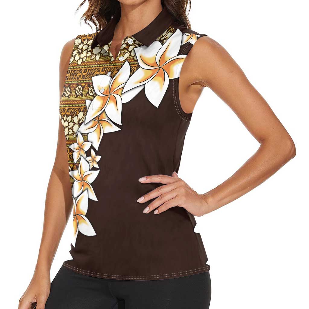Vintage Hibiscus Turtle Pattern Women Sleeveless Polo Shirt with Plumeria Half Style