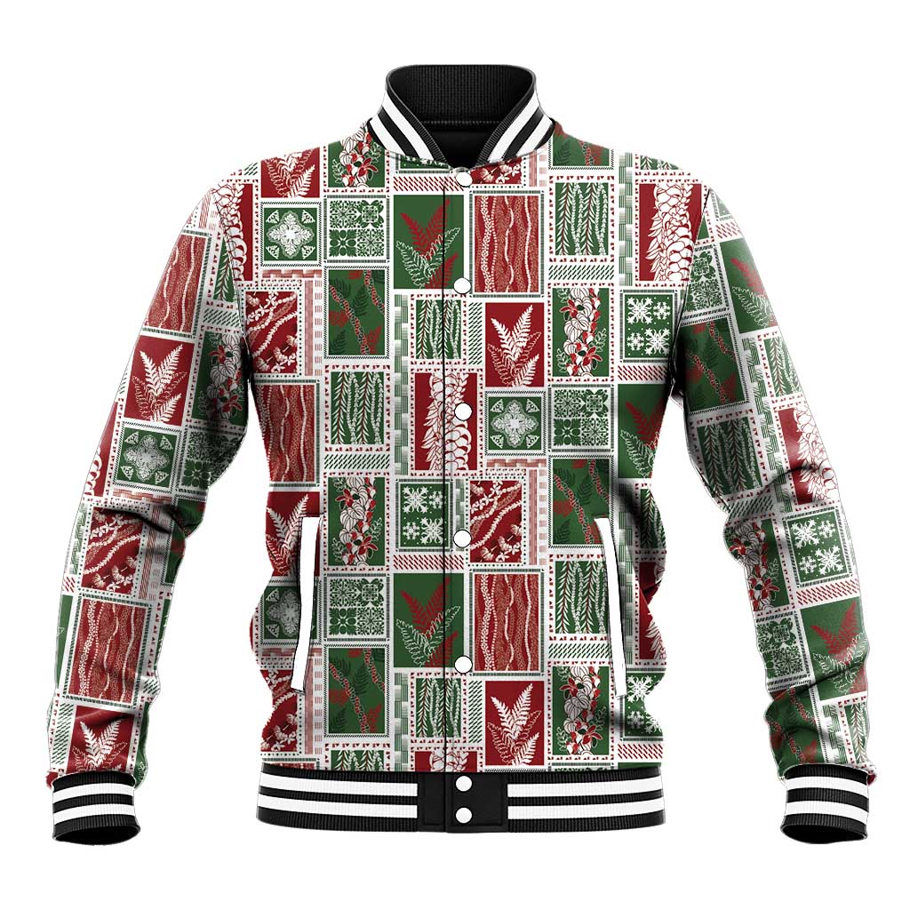 Mele Kalikimaka Hawaiian Quilt and Lei Patchwork Baseball Jacket - Polynesian Pride