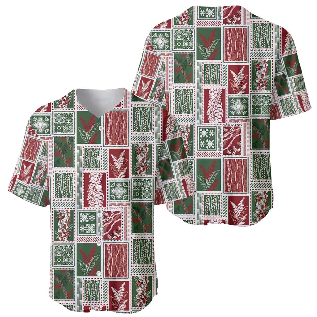 Mele Kalikimaka Hawaiian Quilt and Lei Patchwork Baseball Jersey - Polynesian Pride