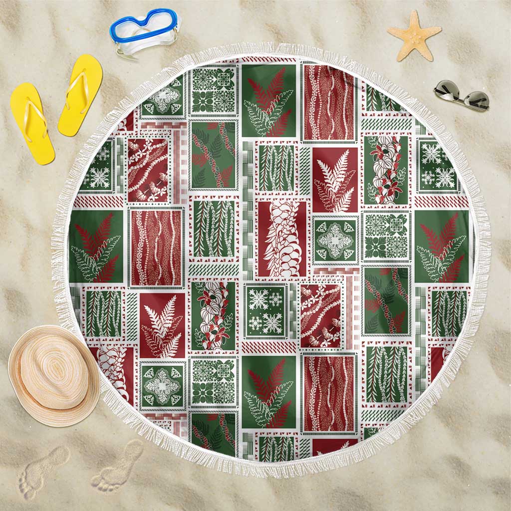 Mele Kalikimaka Hawaiian Quilt and Lei Patchwork Beach Blanket - Polynesian Pride