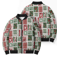 Mele Kalikimaka Hawaiian Quilt and Lei Patchwork Bomber Puffer Jacket - Polynesian Pride