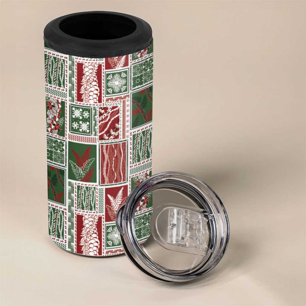 Mele Kalikimaka Hawaiian Quilt and Lei Patchwork 4 in 1 Can Cooler Tumbler - Polynesian Pride