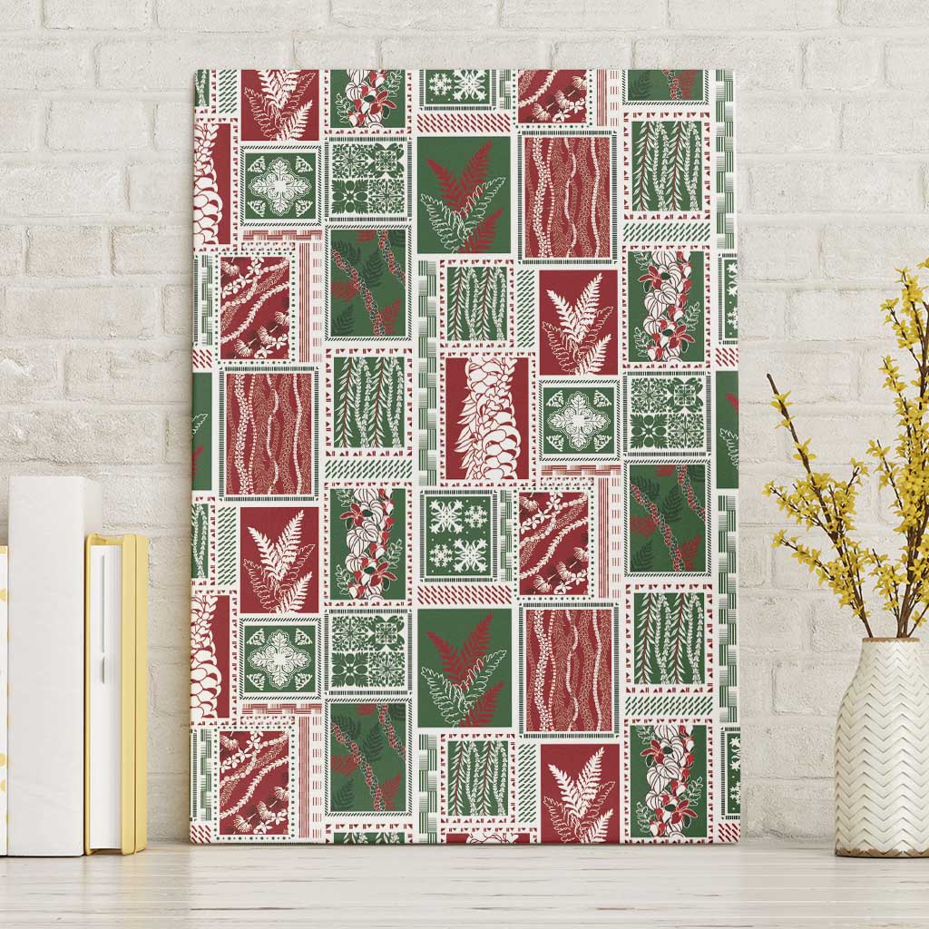 Mele Kalikimaka Hawaiian Quilt and Lei Patchwork Canvas Wall Art - Polynesian Pride