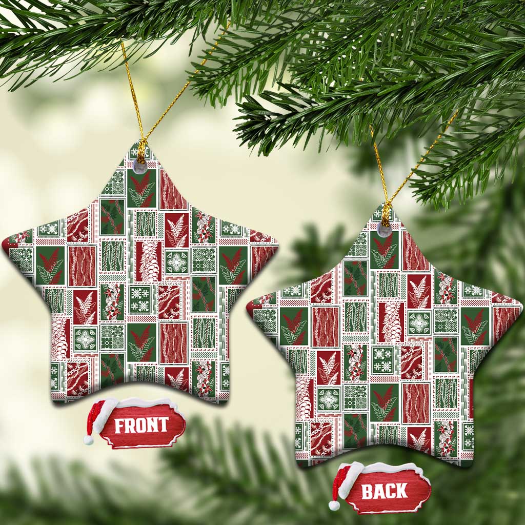 Mele Kalikimaka Hawaiian Quilt and Lei Patchwork Ceramic Ornament - Polynesian Pride