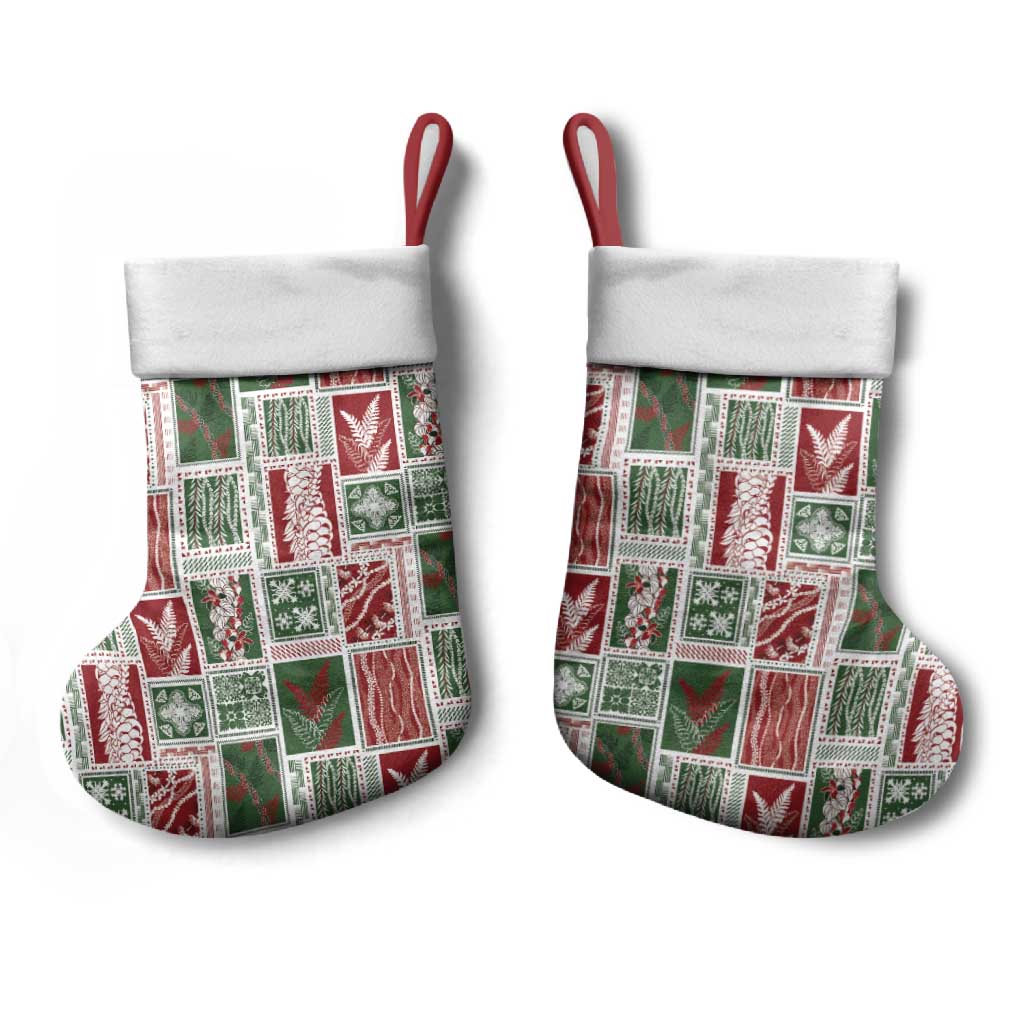 Mele Kalikimaka Hawaiian Quilt and Lei Patchwork Christmas Stocking - Polynesian Pride