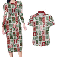 Mele Kalikimaka Hawaiian Quilt and Lei Patchwork Couples Matching Long Sleeve Bodycon Dress and Hawaiian Shirt LT9 Red - Polynesian Pride