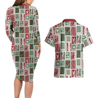 Mele Kalikimaka Hawaiian Quilt and Lei Patchwork Couples Matching Long Sleeve Bodycon Dress and Hawaiian Shirt LT9 - Polynesian Pride