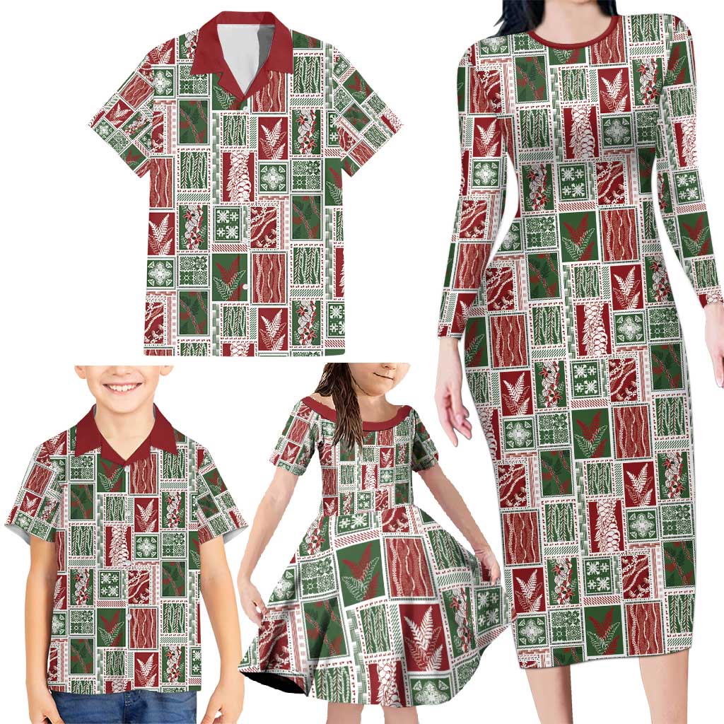 Mele Kalikimaka Hawaiian Quilt and Lei Patchwork Family Matching Long Sleeve Bodycon Dress and Hawaiian Shirt - Polynesian Pride