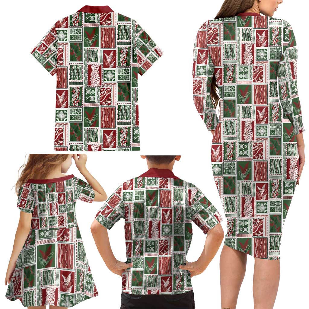 Mele Kalikimaka Hawaiian Quilt and Lei Patchwork Family Matching Long Sleeve Bodycon Dress and Hawaiian Shirt - Polynesian Pride