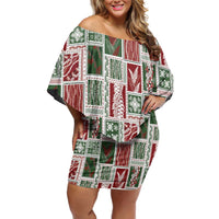 Mele Kalikimaka Hawaiian Quilt and Lei Patchwork Family Matching Off Shoulder Short Dress and Hawaiian Shirt - Polynesian Pride