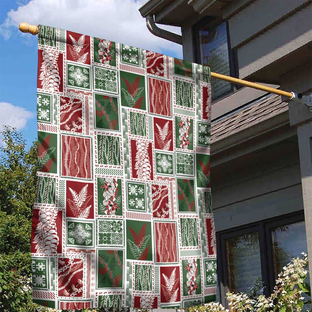 Mele Kalikimaka Hawaiian Quilt and Lei Patchwork Garden Flag - Polynesian Pride