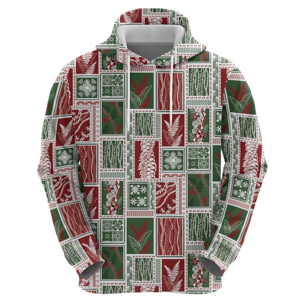 Mele Kalikimaka Hawaiian Quilt and Lei Patchwork Hoodie - Polynesian Pride