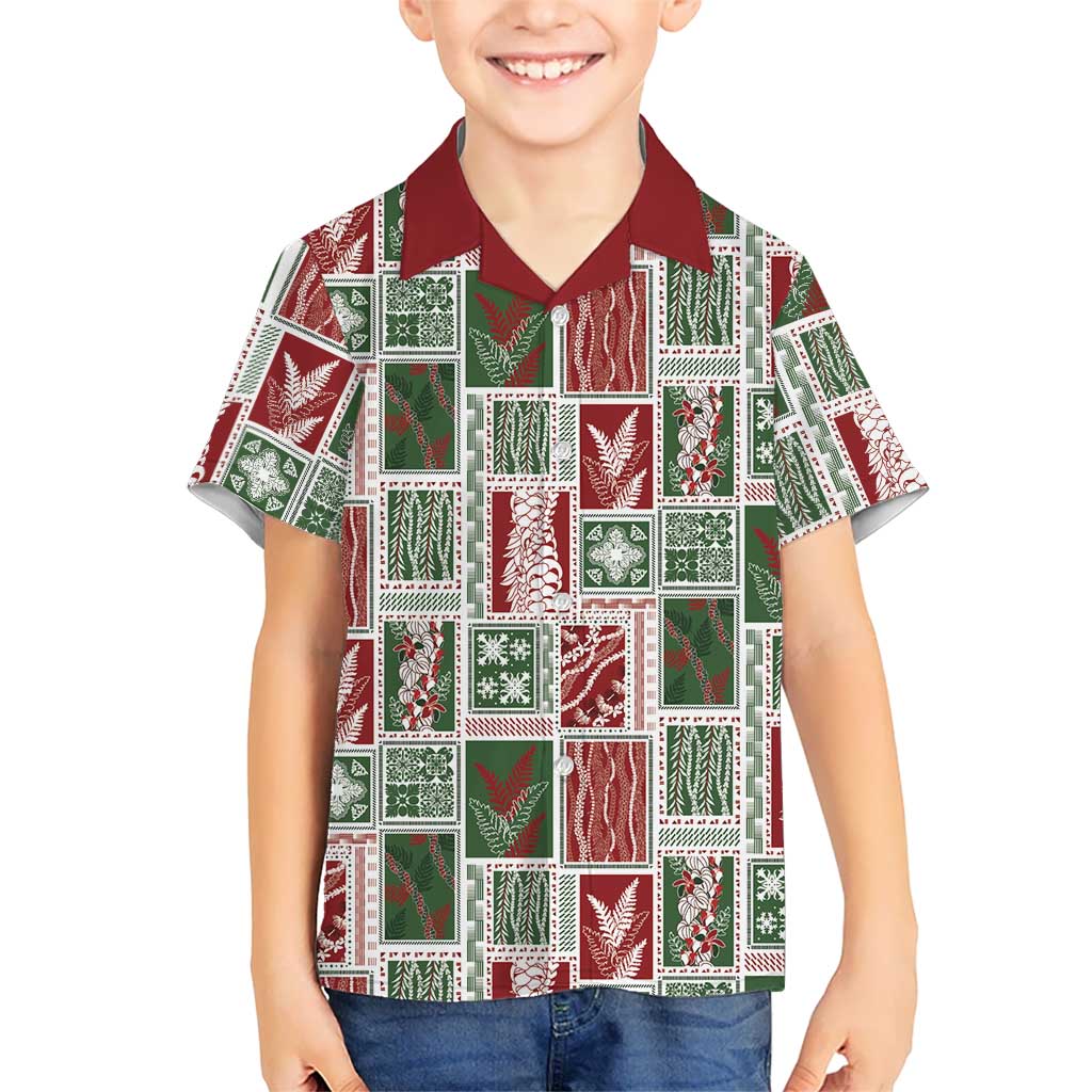 Mele Kalikimaka Hawaiian Quilt and Lei Patchwork Kid Hawaiian Shirt LT9 Kid Red - Polynesian Pride