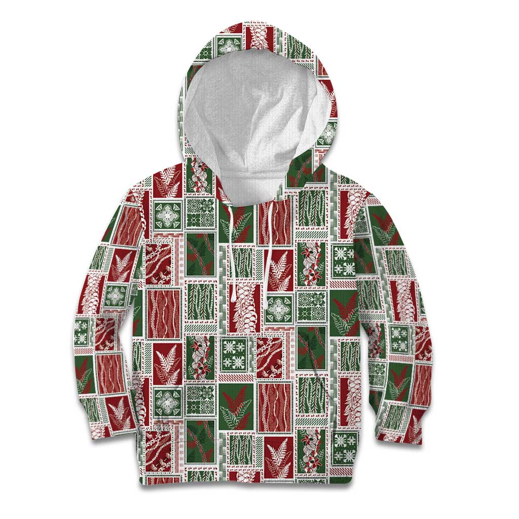 Mele Kalikimaka Hawaiian Quilt and Lei Patchwork Kid Hoodie - Polynesian Pride