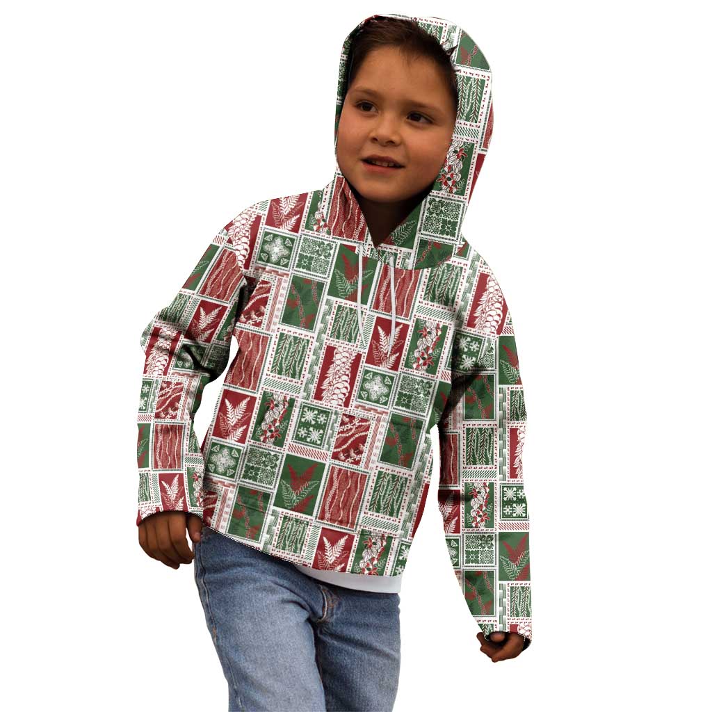 Mele Kalikimaka Hawaiian Quilt and Lei Patchwork Kid Hoodie LT9 - Polynesian Pride
