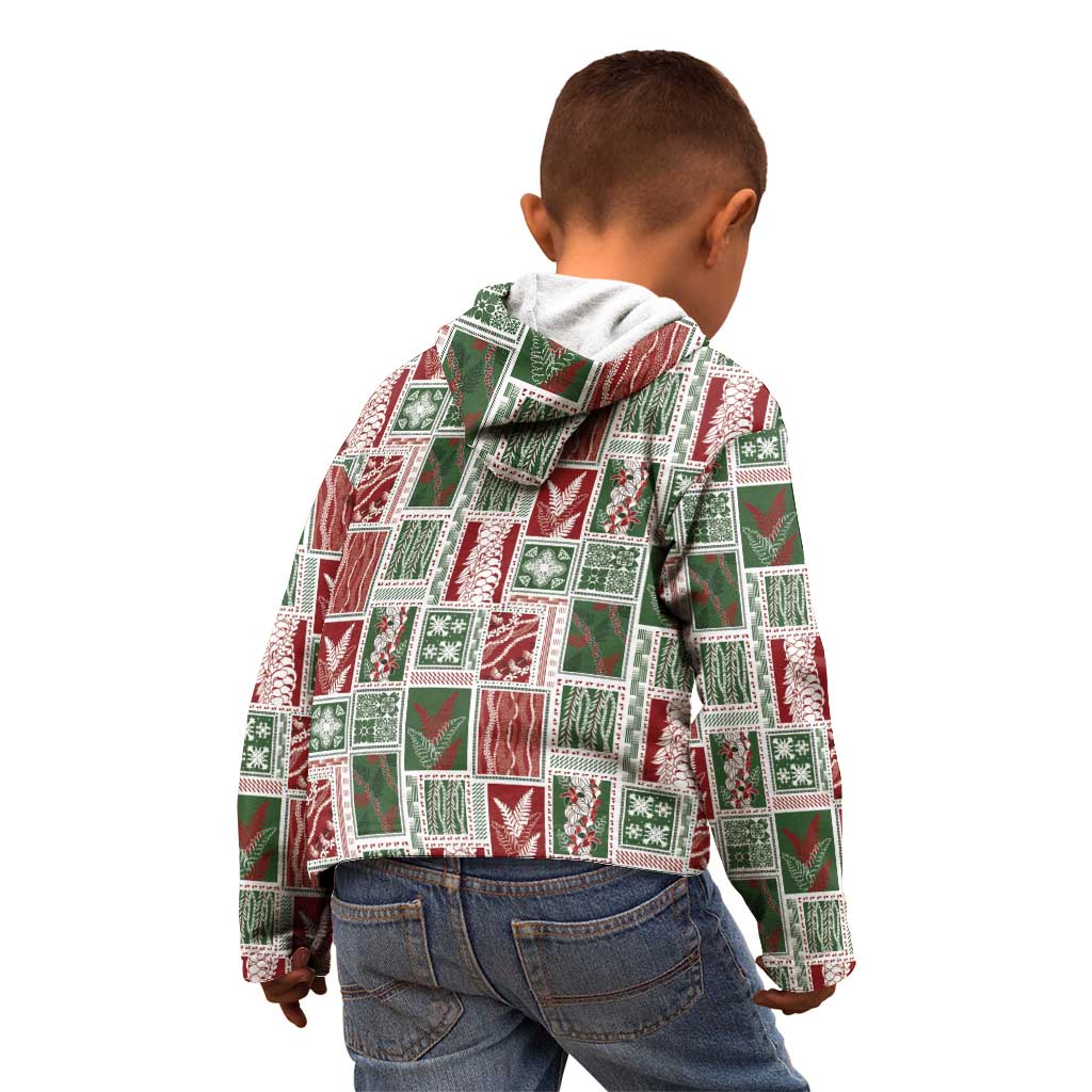 Mele Kalikimaka Hawaiian Quilt and Lei Patchwork Kid Hoodie LT9 - Polynesian Pride