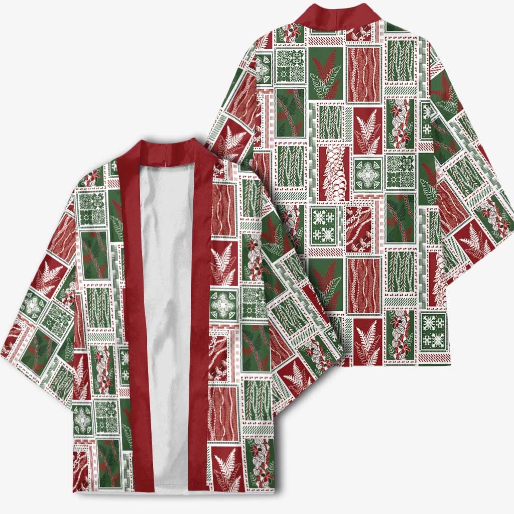 Mele Kalikimaka Hawaiian Quilt and Lei Patchwork Kimono - Polynesian Pride
