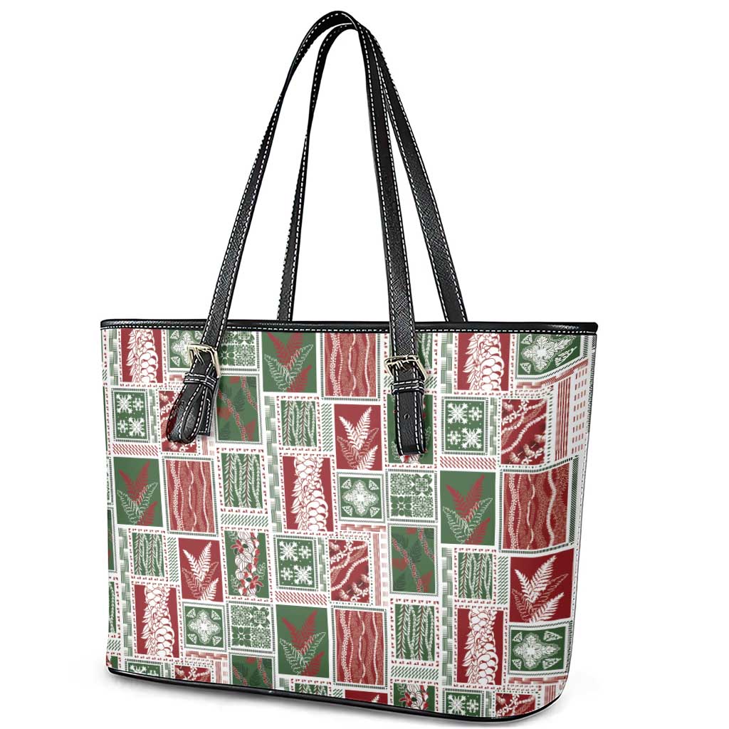Mele Kalikimaka Hawaiian Quilt and Lei Patchwork Leather Tote Bag - Polynesian Pride