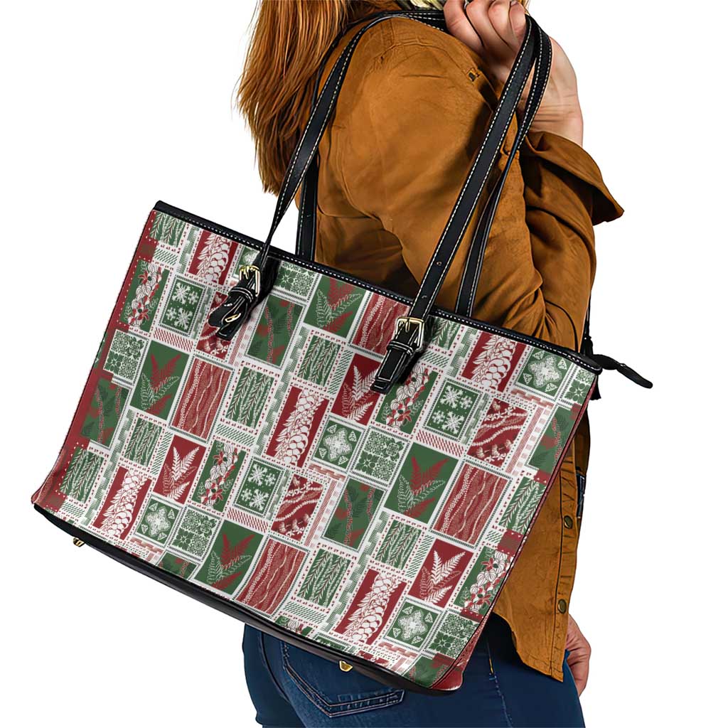 Mele Kalikimaka Hawaiian Quilt and Lei Patchwork Leather Tote Bag - Polynesian Pride