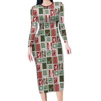 Mele Kalikimaka Hawaiian Quilt and Lei Patchwork Long Sleeve Bodycon Dress - Polynesian Pride