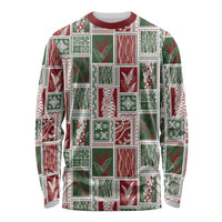 Mele Kalikimaka Hawaiian Quilt and Lei Patchwork Long Sleeve Shirt LT9 Unisex Red - Polynesian Pride