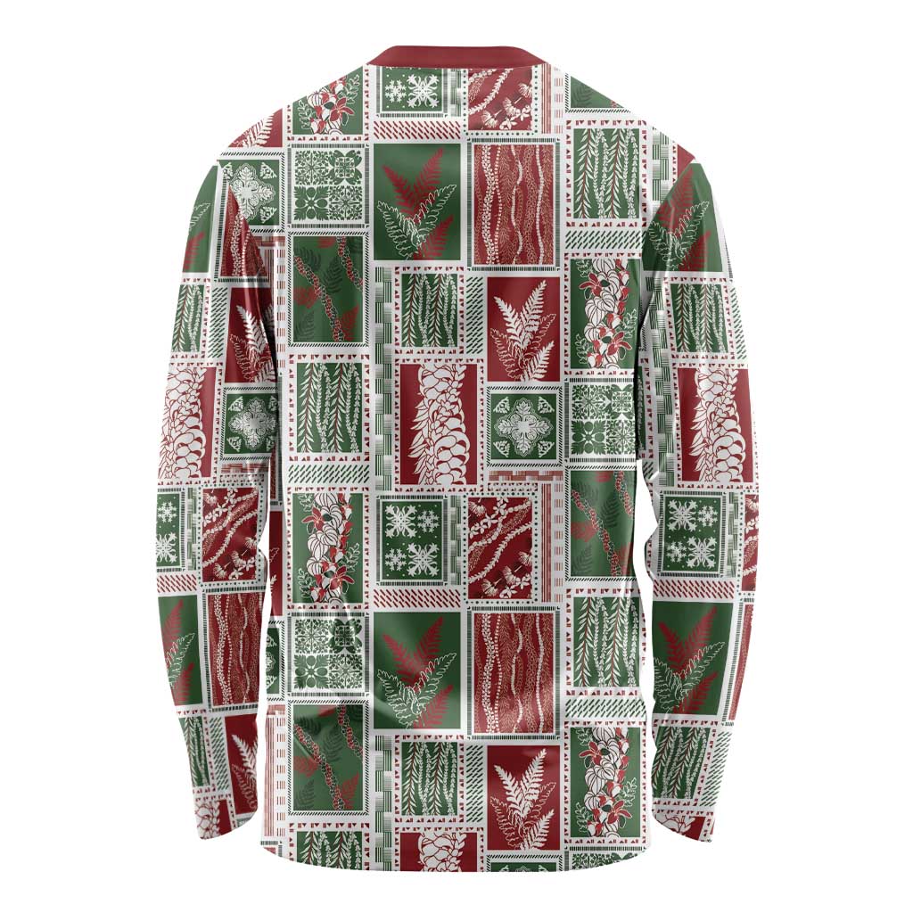 Mele Kalikimaka Hawaiian Quilt and Lei Patchwork Long Sleeve Shirt LT9 - Polynesian Pride