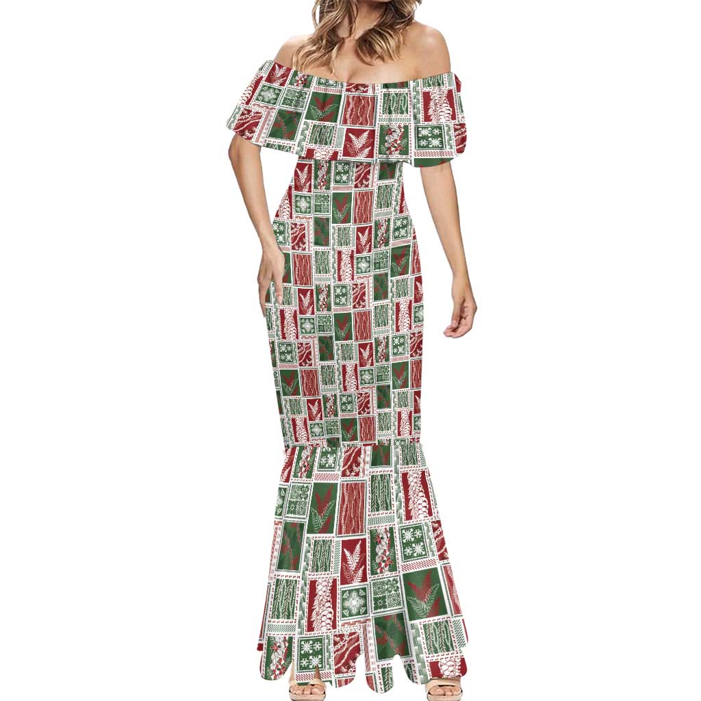 Mele Kalikimaka Hawaiian Quilt and Lei Patchwork Mermaid Dress - Polynesian Pride