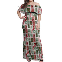 Mele Kalikimaka Hawaiian Quilt and Lei Patchwork Off Shoulder Maxi Dress LT9 Women Red - Polynesian Pride