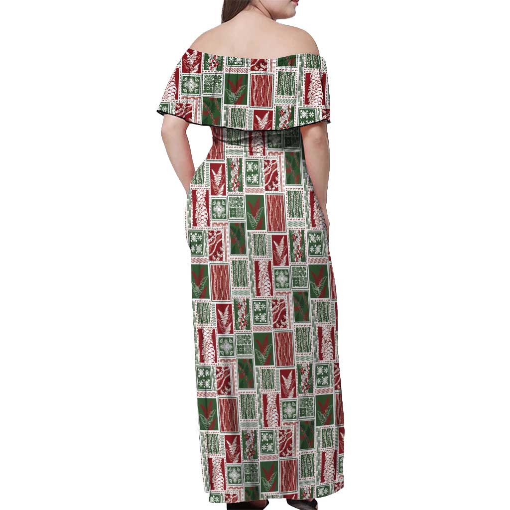 Mele Kalikimaka Hawaiian Quilt and Lei Patchwork Off Shoulder Maxi Dress LT9 - Polynesian Pride