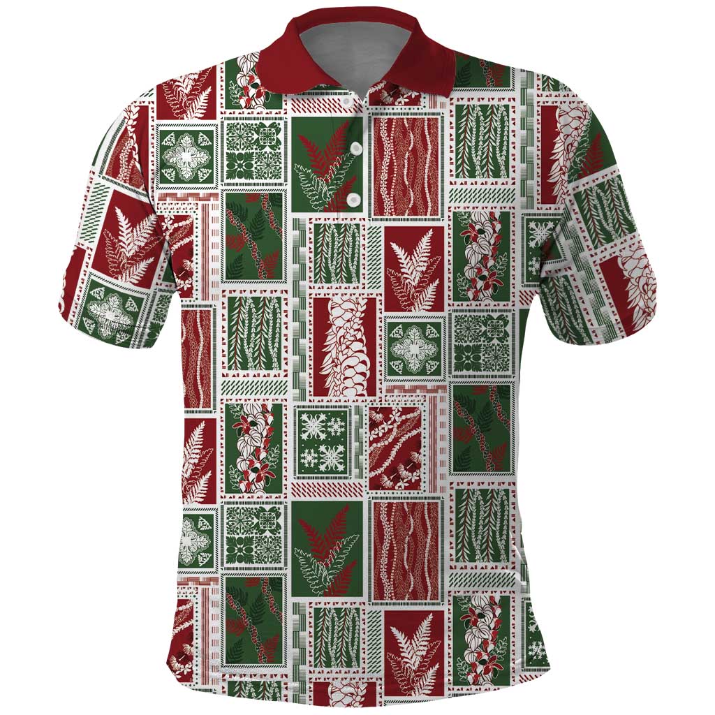 Mele Kalikimaka Hawaiian Quilt and Lei Patchwork Polo Shirt - Polynesian Pride