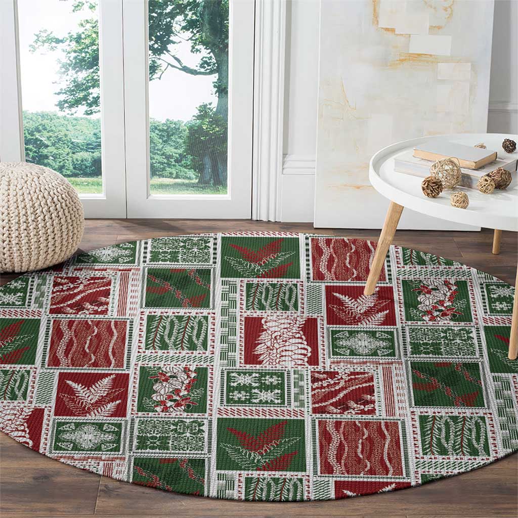 Mele Kalikimaka Hawaiian Quilt and Lei Patchwork Round Carpet - Polynesian Pride