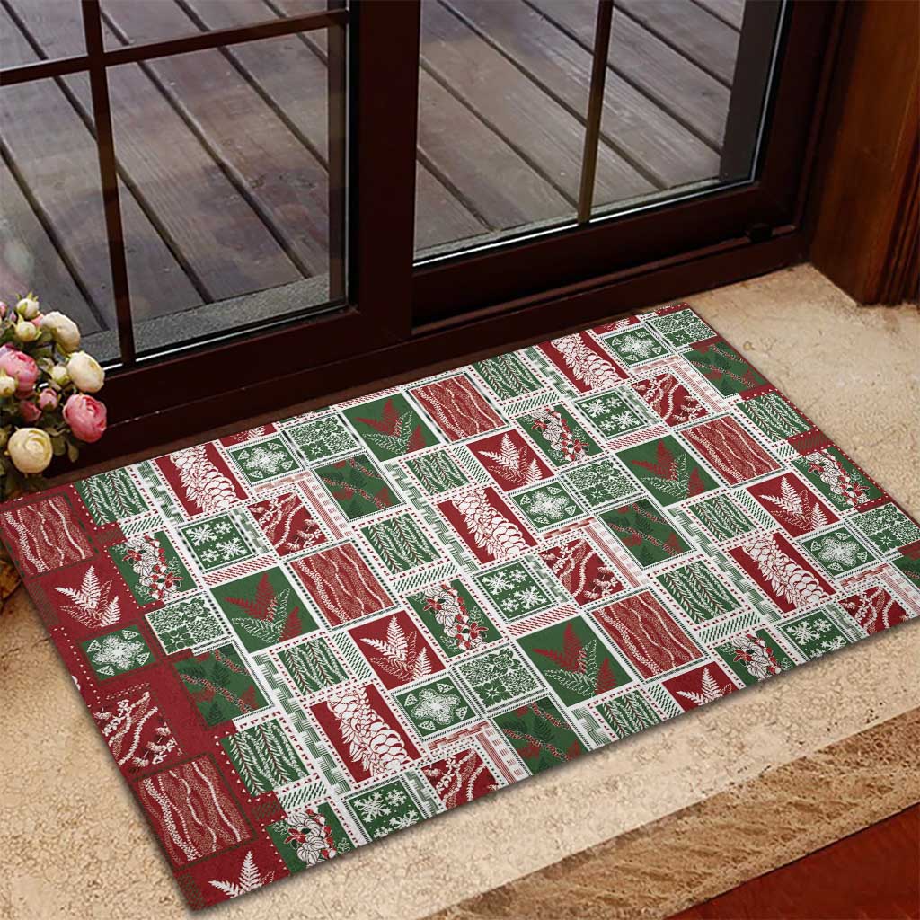 Mele Kalikimaka Hawaiian Quilt and Lei Patchwork Rubber Doormat - Polynesian Pride