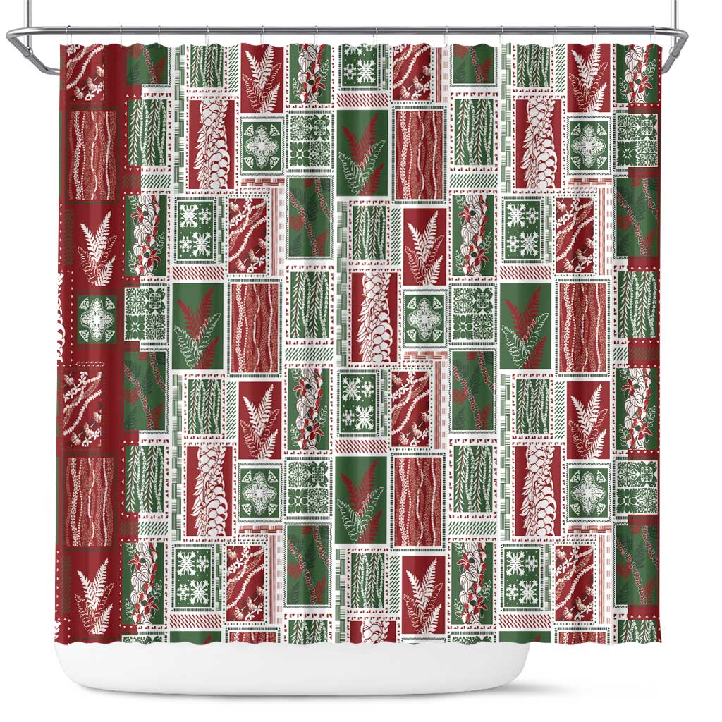 Mele Kalikimaka Hawaiian Quilt and Lei Patchwork Shower Curtain LT9 Red - Polynesian Pride